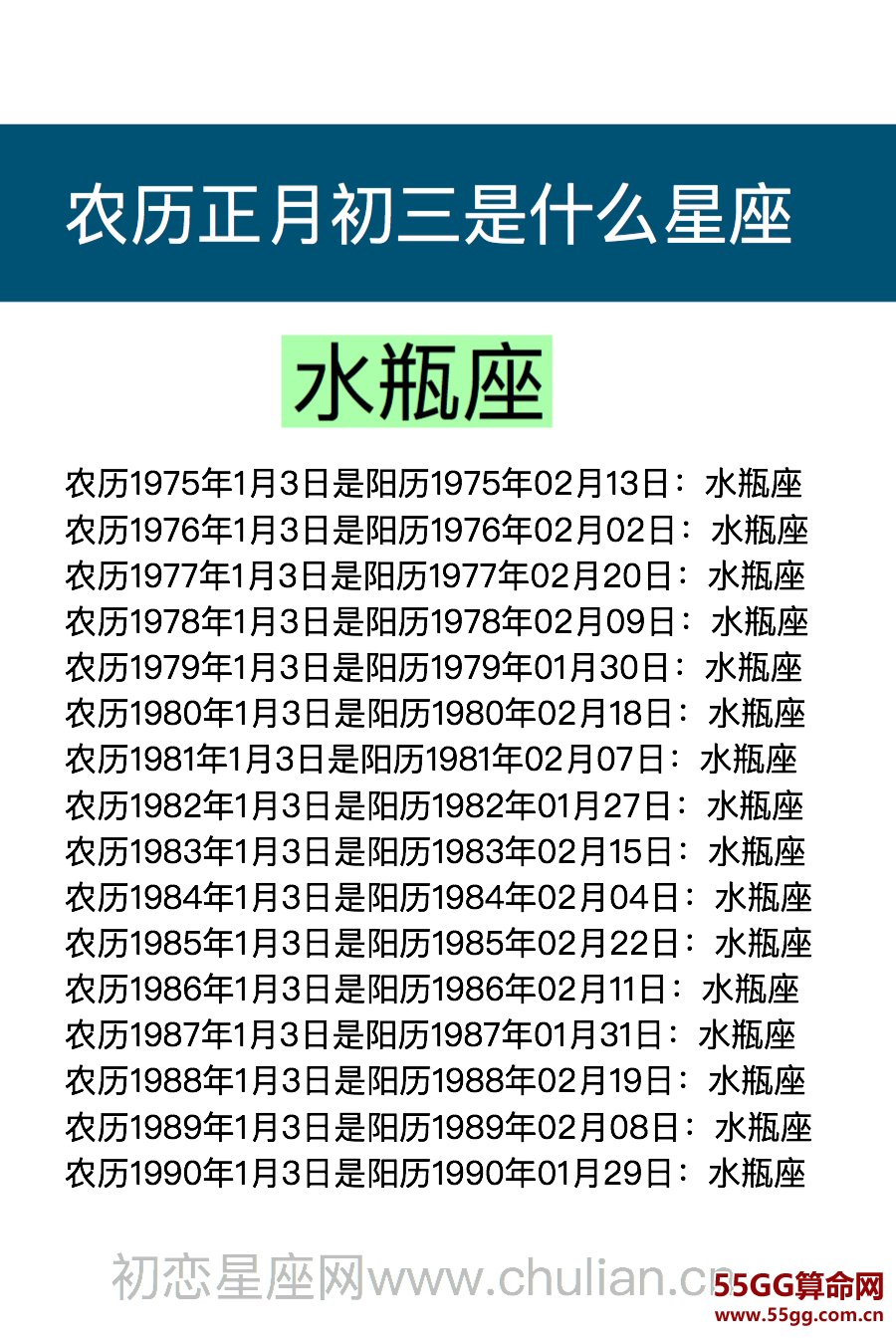 农历正月初三是什么星座:水瓶座