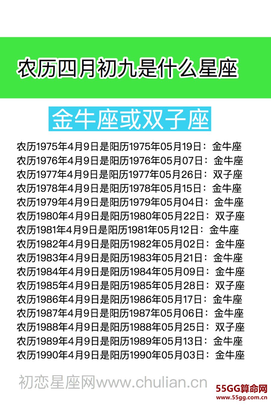 农历四月初九是什么星座：金牛座或双子座