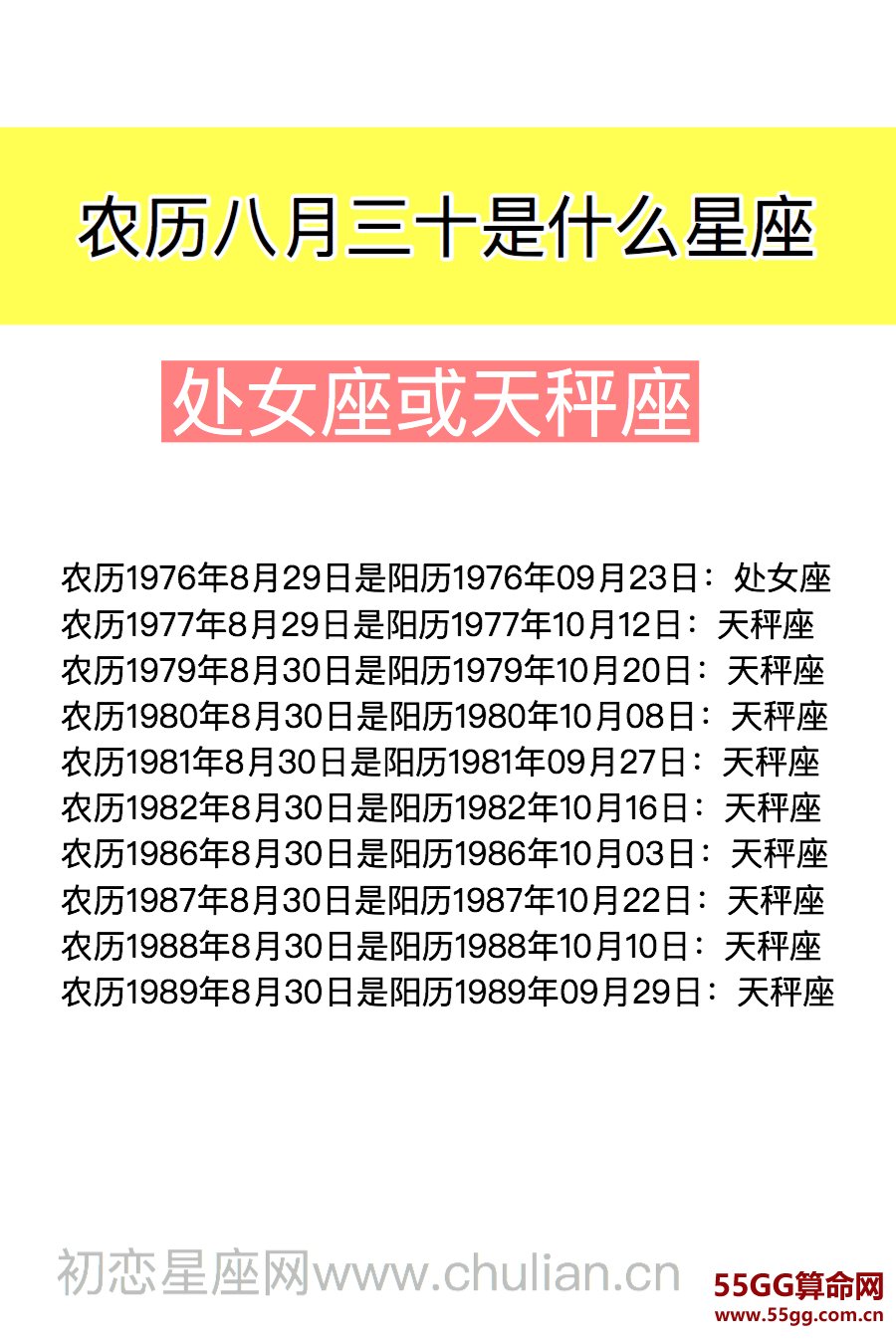 农历八月三十是什么星座：处女座或天秤座